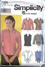 Simplicity Sewing Pattern 7086 Size RR 14, 16, 18, 20 Misses&#39; Shirts - £13.36 GBP