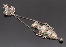 MEXICO 925 Silver - Vintage Antique Dangling Turquoise Vase Brooch Pin -... - £81.79 GBP