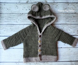 Bear baby crochet cardigan sweater pattern 0-3m, 3-6m, 6-9m, 9-12m - £6.22 GBP