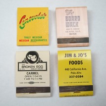 4 Matchbook Covers Consuelo&#39;s The Board Walk The Broken Egg Jim &amp; Jo&#39;s Foods CA - £15.71 GBP