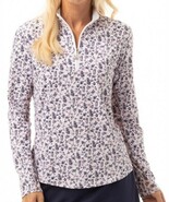 NWT San Soleil Pink Navy Blue Mai Tai Long Sleeve Mock Tennis Shirt size M - $1,142.18 MXN