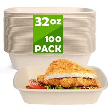 32 Oz Large Rectangle Paper Bowls, 100 Pack Bowls Disposable Heavy Duty, Square  - £44.71 GBP