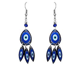 Blue Teardrop Evil Eye Nazar Mandala Graphic Long Dangle Earrings - Womens Fashi - £11.86 GBP