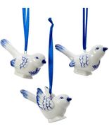 KURT ADLER SET OF 3 PORCELAIN DELFT BLUE BIRD CHRISTMAS ORNAMENTS J7706 - $325.50 MXN