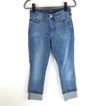 NYDJ Womens Dayla Wide Cuff Ankle Jeans Pants Denim Mid Rise Medium Wash 2 - $19.24