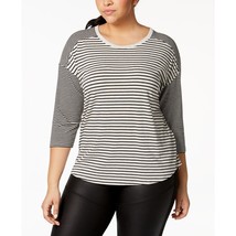 Calvin Klein Womens Plus Size Stripe Drop Shoulder Top Size 1X Color Beige/Black - £35.72 GBP