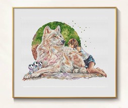 Wolf Princess Cross Stitch Fairy Tale pattern pdf - Werewolf Embroidery Forest  - £11.41 GBP