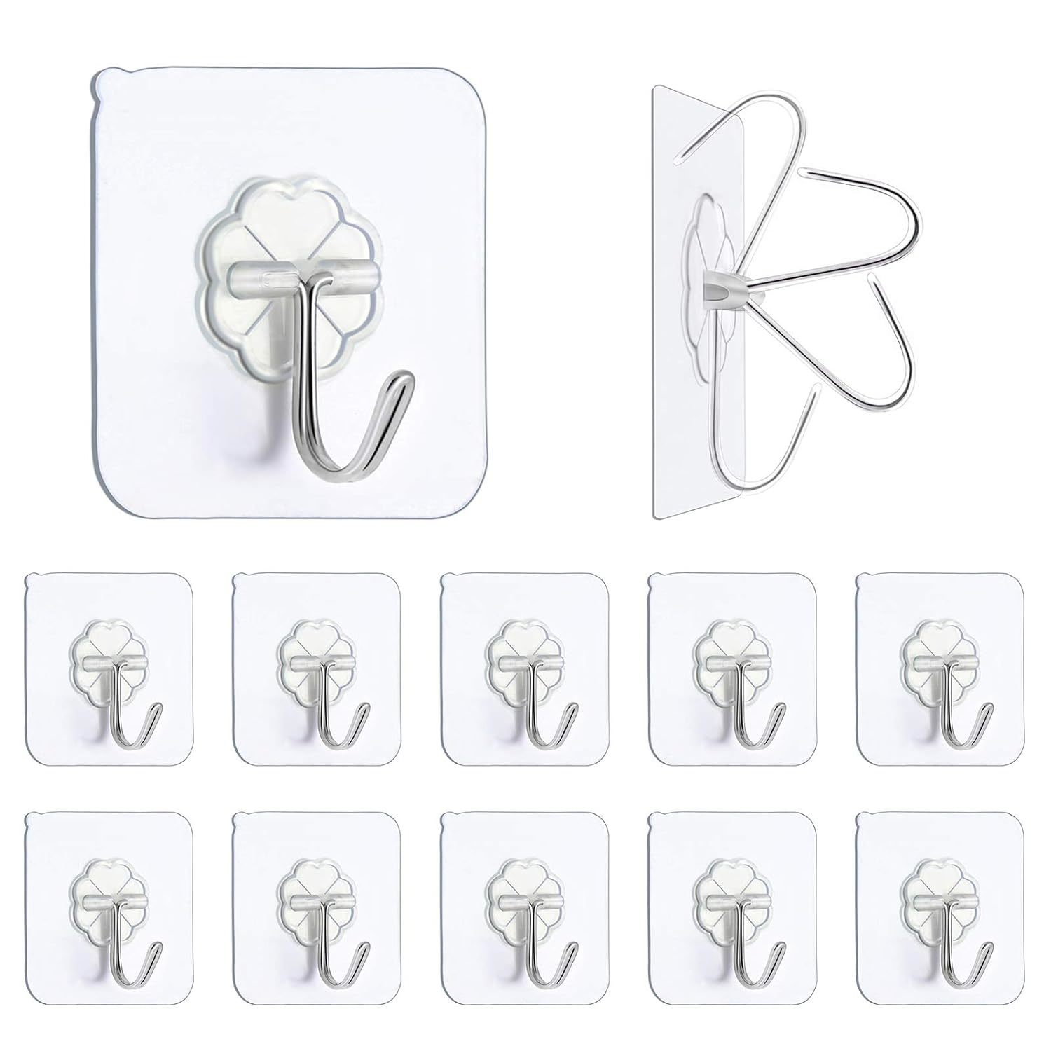 Premium Adhesive Hooks Kitchen Wall Hooks,Heavy Duty 13Lb(Max) Wall Hooks, Trans