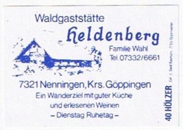 Matchbox Label Germany Waldgaststatte Heldenberg Goppingen - £0.79 GBP