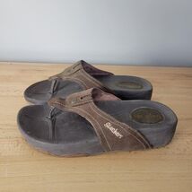 Skechers Womens Tone Ups Brown Leather Thong Sandals Flip Flops Y2K Size 7 - $19.79