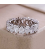 Pear Moissanite Diamond Half Eternity Wedding Band 925 Silver Engagement... - $647.57 CAD