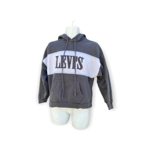 Levi’s Spell out Logo Pullover Hoodie Vintage Youth teenager  XS Gray Distressed - $17.81