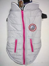 Luv Gear Grey Pink Puffy Zip Up Jacket Dog Coat Cold Alert Size Large - £10.44 GBP