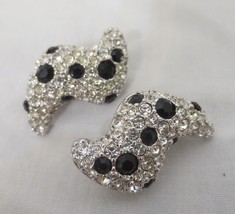 Signed Swarovski Black White Crystal Rhinestone Sparkly clip earrings wo... - £19.54 GBP