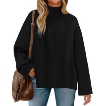 Women&#39;S 2023 Fall Sweaters Turtleneck Long Sleeve Oversized Split Hem Kn... - £65.90 GBP