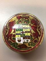 Antique Small Round Trinket Box Enamel Lined Blue Velvet w Shields top and sides - £78.21 GBP