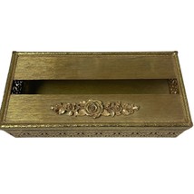 Vintage Brass Goldtone Fililgree Floral Tissue Box Cover Ornate - $18.01