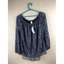 Jennie &amp; Marlis Blue White Floral Sheer Lined Stretch Blouse Shirt Top M... - $19.95