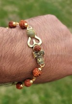 OM Trishul Rudraksh Mala Natural beads Evil Eye Protection Lucky Bracelet CC25 - £11.87 GBP