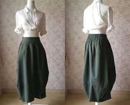 Army Green Long LINEN Skirt Outfit Summer Boho Skirt Army Green Asymmetric Skirt