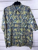 Cooke Street Camp Shirt XL 100% Cotton Blue Bamboo Pineapples Palm Leaves Aloha - £11.77 GBP