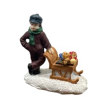 Vintage Christmas Village Boy Figurine with Sled Full of Toys Gift Delivery - $12.98