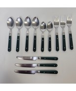 12 Piece Viners Forrest Hunter Green Plastic Handle Flatware Vintage For... - $25.76 CAD