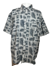 Huk Large Fishing Button Down Shirt Fish All Over Print Gray Casual - AC - £10.40 GBP