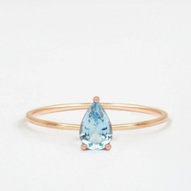 1Ct Pear Cut Aquamarine 14K Rose Gold Over Engagement Vintage Ring For Gift - £61.03 GBP