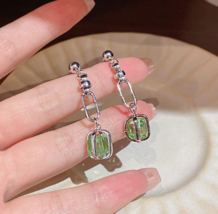 New emerald crystal geometric earrings Japan and South Korea sweet cool ... - £15.63 GBP