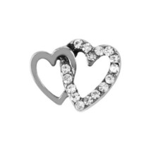 Origami Owl Charm (New) Silver Double Hearts W/ Crystals - (CH9064) - £6.95 GBP