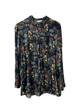 J Jill Top Womens Medium Black Floral button Up Long Sleeve Classic - $14.73