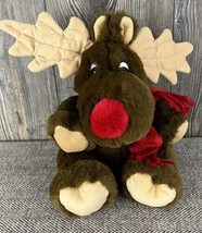 Vintage Christmas Moose Brown Plush Puppet 10 Inch ~J.S. International Korea - £15.12 GBP