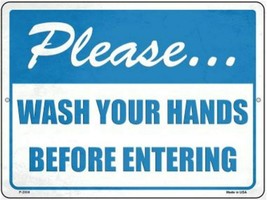 Please Wash Your Hands Novelty Metal Sign 9&quot; x 12&quot; Wall Decor - DS - £19.26 GBP