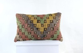 Kilim Pillow Cover 12x20 Turkish Handmade Sofa Couch Floor Lumbar Cushion E987 - $14.41