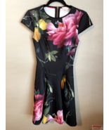 Ted Baker Allisia Skater Dress Citrus Bloom Black Floral Lemon Short Sle... - £55.97 GBP