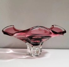 Exquisite Chribska Czech Cranberry Art Glass Mid Century Ruffled Bowl. 13&quot; wide - £29.86 GBP