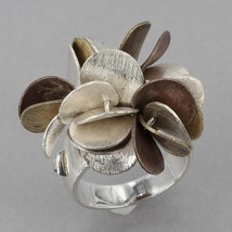 Retired Silpada Sterling Brass Copper Brushed Petals Cha-Cha Ring R1978 Size 9 - £31.45 GBP