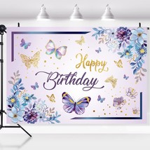 Butterfly Background Birthday Party Decorations, Butterfly Themed Banner 5X3Ft F - £17.98 GBP