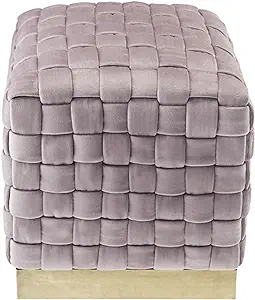17&quot; Lilac Woven Velvet And Gold Ottoman - $416.99