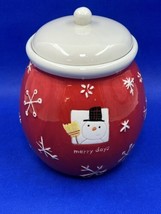 Vintage Christmas Cookie Jar Merry Days Ceramic Snowman Hallmark Canister - £11.76 GBP