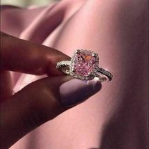 2.50Ct Cushion-Cut Pink Sapphire Halo Engagement Ring 18K White Gold Over - £74.13 GBP