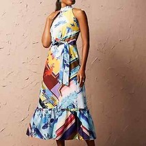 NWT Tahari Mock Neck Crepe De Chine Floral Patchwork Ruffle Hem Dress Size 2 - £59.60 GBP