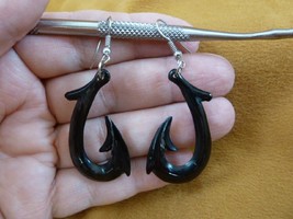 #MA-01B MAORI style FISH HOOK black horn cow bovine dangle earrings Jewelry - £21.43 GBP