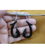 #MA-01B MAORI style FISH HOOK black horn cow bovine dangle earrings Jewelry - £21.71 GBP