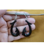 #MA-01B MAORI style FISH HOOK black horn cow bovine dangle earrings Jewelry - $37.16 CAD