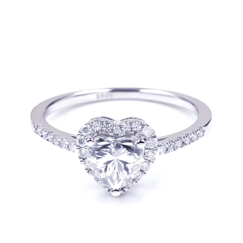 Heart Moissanite Diamonds Silver Ring 6.5mm Gemstone Women Wedding Rings Classic - £128.25 GBP
