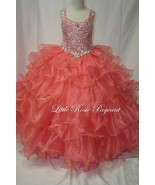 NEW Little Rosie Girls Glitz Long Pageant Dress LR2008 Neon Coral 12 $55... - $575.43 CAD