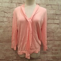 7th Avenue Design Studio New York &amp; Co Pale Pink Tie Neck Sweater V Neck Size L  - £20.45 GBP