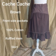 Cache Cache Brown 100% Cotton Pocket Ruffled Hem Skirt  Size 42 ( Us 10) - $14.00